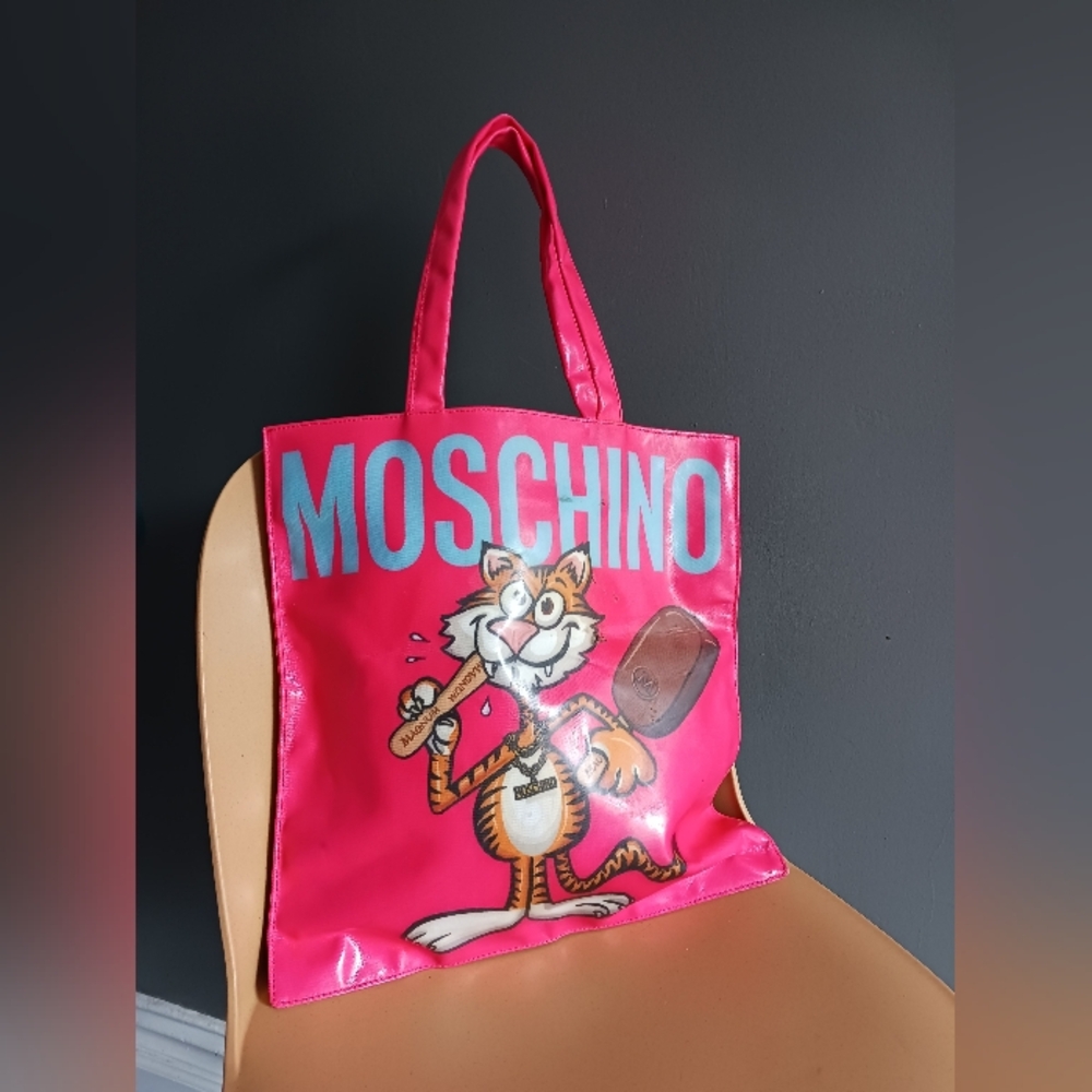 NWT Moschino x Magnum Pink Tote with Blue Logo and Multicolor Cartoon Print